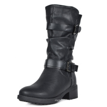 Wholesale Custom Logo Cheap Faux Fur Mid Calf Winter Knee Black Leather Long Boots Woman